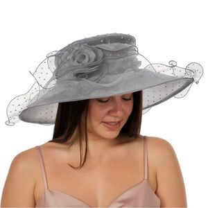 Bellissima Millinery Collection Dot Organza Wide Brim Dress Hat – Gray – NWT